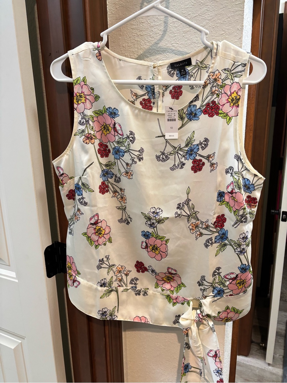 Talbots Cream Floral Sleeveless Tie-Hem Camisole